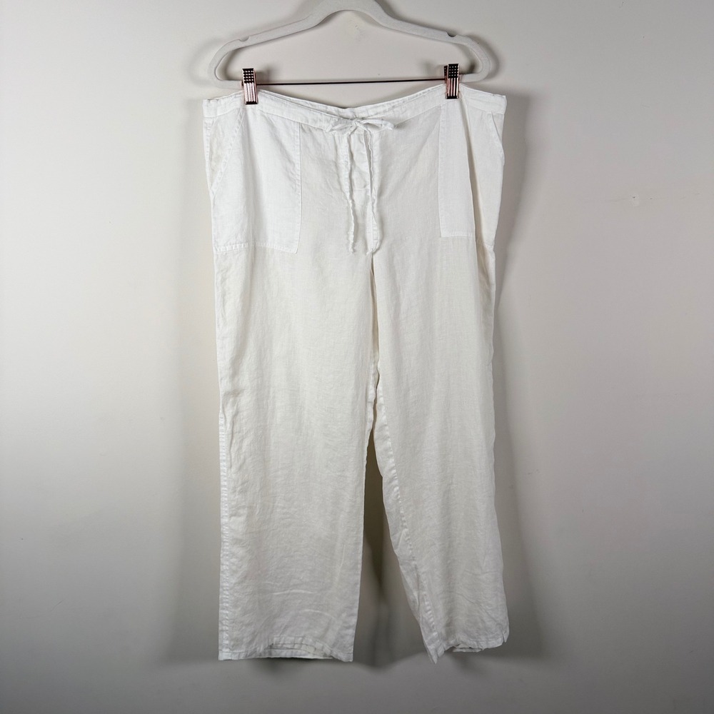 Peter England Nantucket White 100% Linen Drawstring Pants Mens Size M 36x27